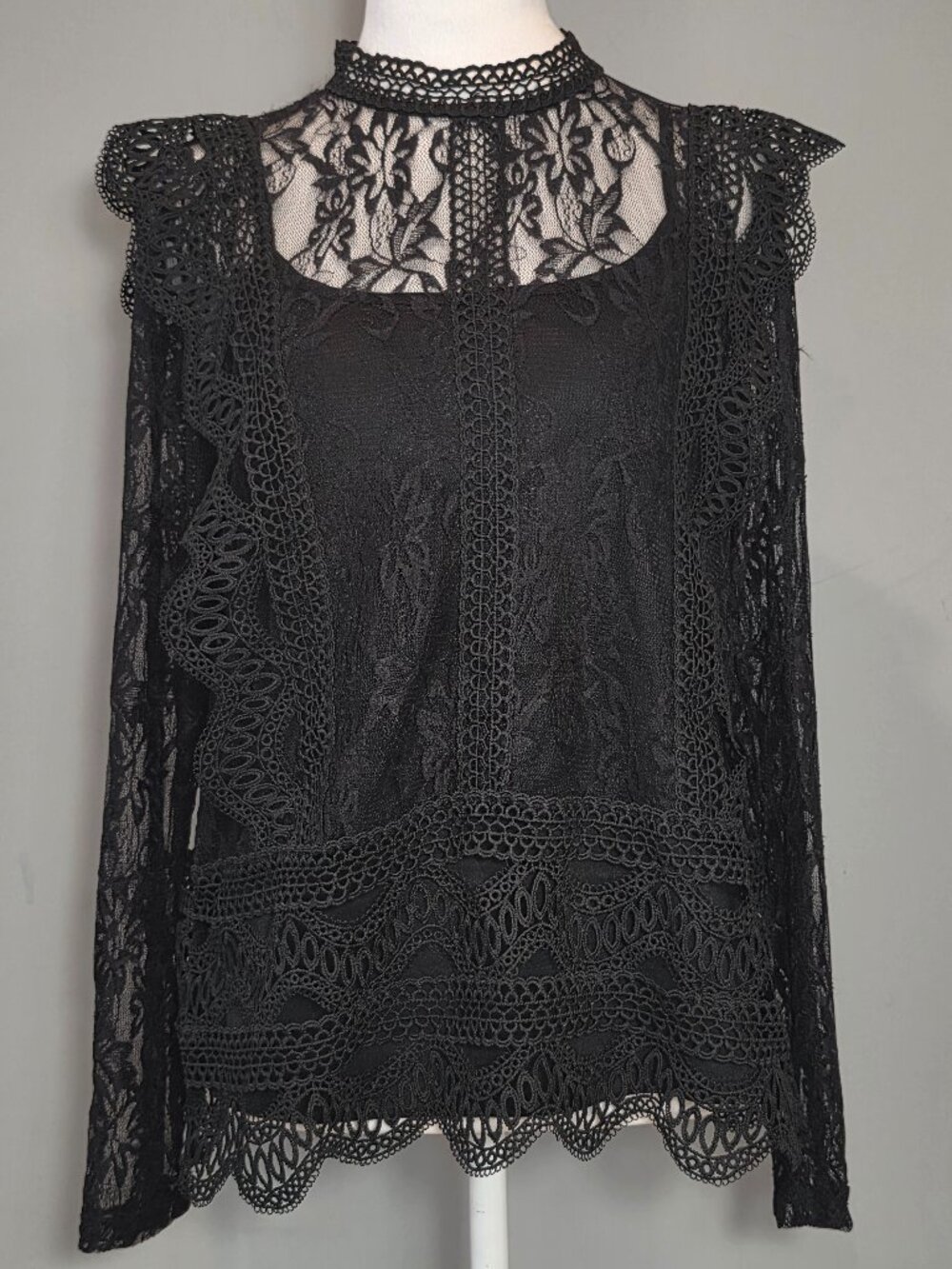 NWT Adiva Black Lace Ruffled Blouse MD Boho Fairy Coquette Whimsigoth